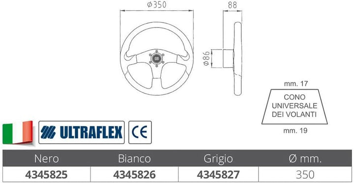 ULTRAFLEX Innenborder CORSICA Steuerrad Alu Griff Schwarz 350 mm, 58685