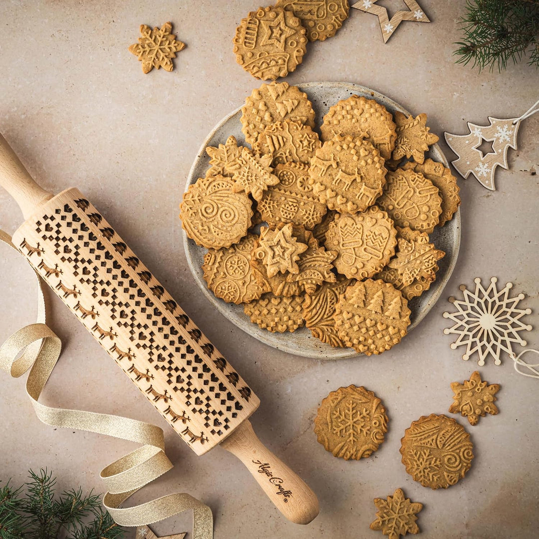 SKANDINAVISCHES WEIHNACHTSMUSTER Nudelholz mit Muster Weihnachten Backen - Teigroller Holz für DIY W