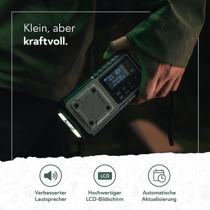 Acta Berg Kurbelradio DAB+/UKW | Notfallradio mit Kurbel &amp; 5000 mAh Akku | Solar Radio mit Wecker |
