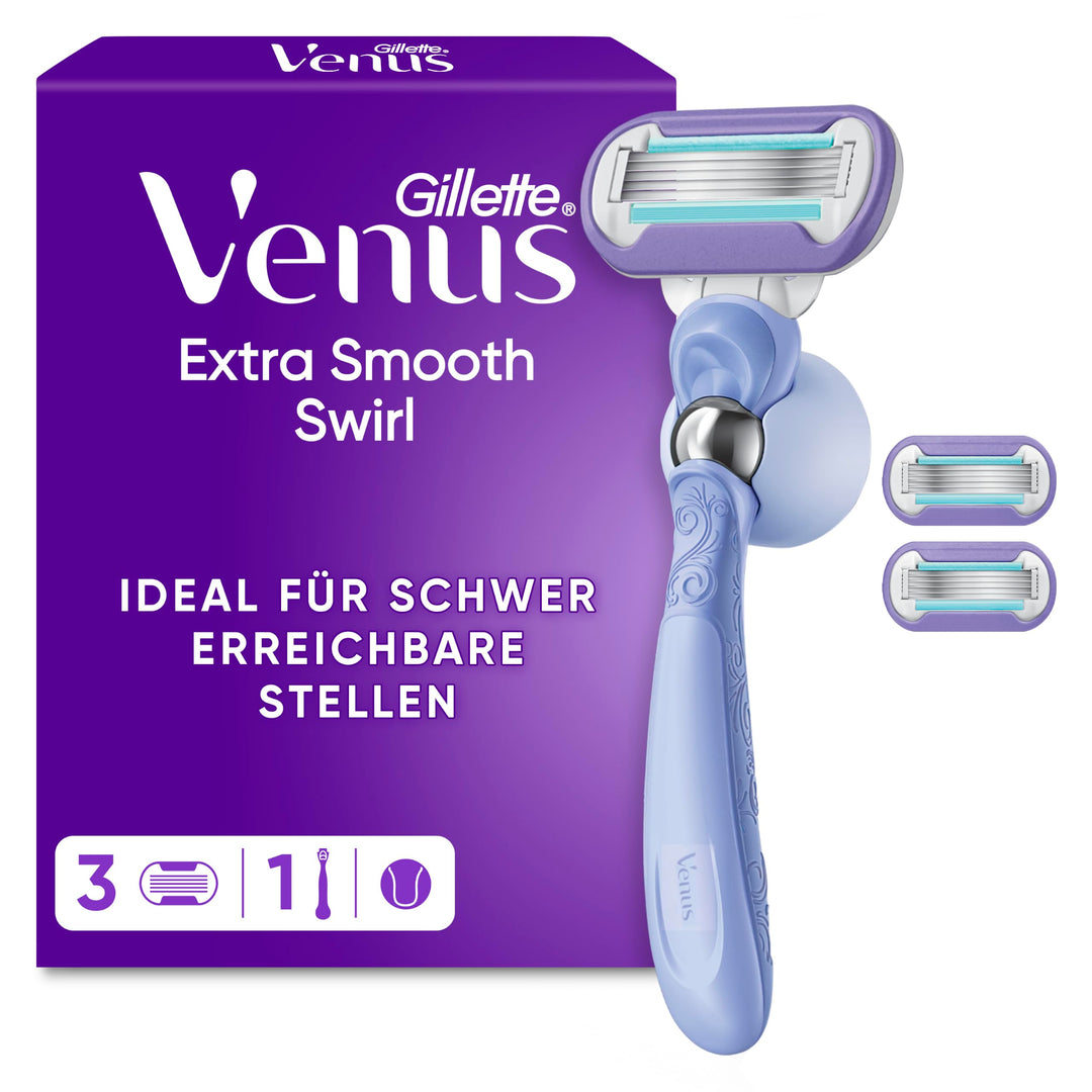 Gillette Venus Extra Smooth Swirl Damenrasierer, 3 Ersatzklingen, Schwenkbares Handstück und Duschha