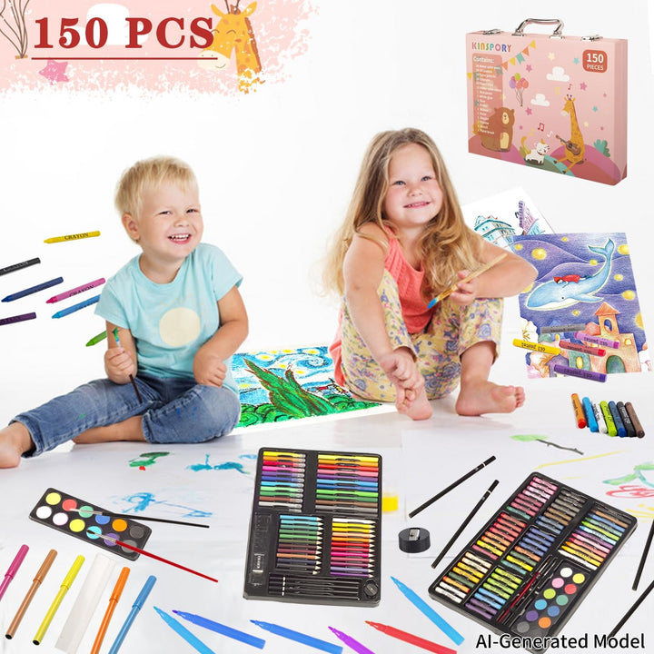 KINSPORY Premium Malkoffer Deluxe 150-teilig Malset für Kinder Anfänger Tolles Buntstifte Set, Wasse