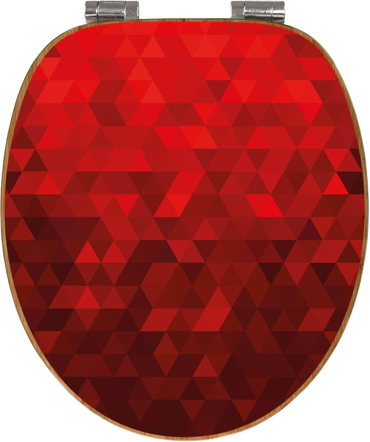 banjado® Design WC Sitz Bambus Absenkautomatik mit Motiv Dreiecke Rot/Toilettendeckel mit Absenkauto