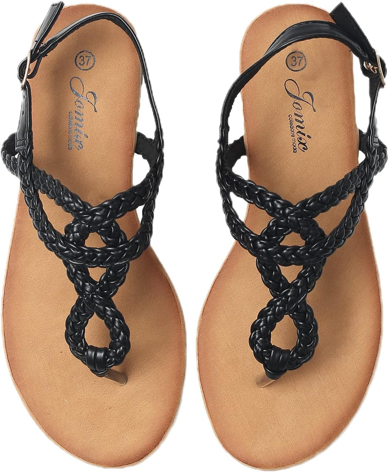 JOMIX Sandalen Damen Sommer Flache Zehentrenner Freizeit Bohemia Flip Flops Elegant Bequeme Strandsc