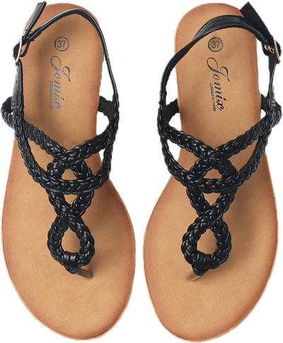 JOMIX Sommer Zehentrenner Damen Kunstleder Sandalen Damen Niedriger Flip Flops Damen Elegant Strands