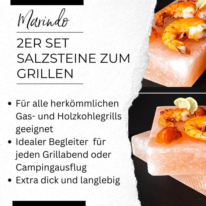 Marindo Chef BBQ Grill Salzstein XL quadratisch 2er Set 20x20x3cm je Salzstein | Salzstein zum Grill
