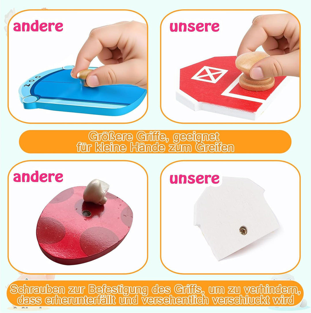 Nabance Holzpuzzle ab 1 Jahr Bauernhof Tier Puzzles Steckpuzzle Holz ab 1 2 3 Jahr Lernspielzeug Hol