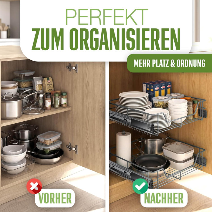 KESSER® Teleskopschublade 50cm Schrankbreite verchromt aus Edelstahl Schubladeneinsatz für Küchensch
