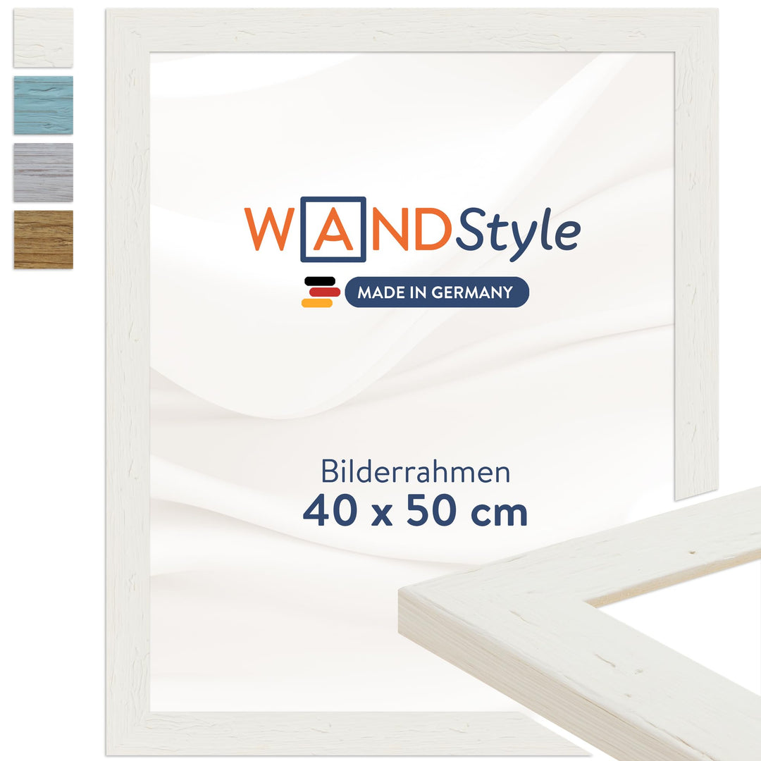 WANDStyle Bilderrahmen Strandhaus Stil 40x50cm I Farbe: Weiss I Fotorahmen I rustikaler Holzbilderra