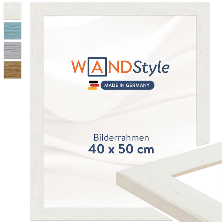 WANDStyle Bilderrahmen Strandhaus Stil 40x50cm I Farbe: Weiss I Fotorahmen I rustikaler Holzbilderra