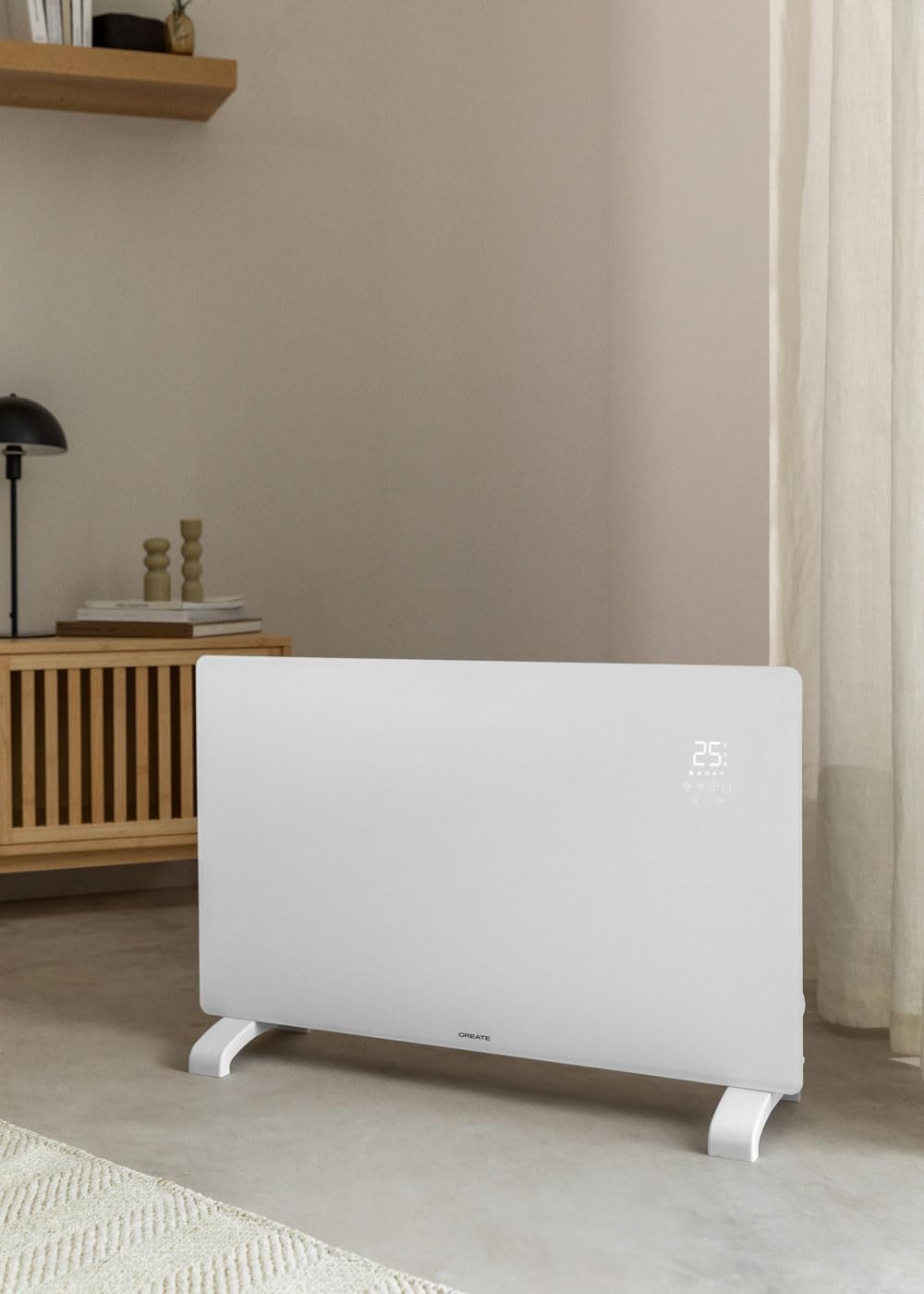CREATE/WARM CRYSTAL 2000 W/Elektrischer Konvektor aus Glas mit WiFi weiss/LED-Touchscreen, 2 Leistun