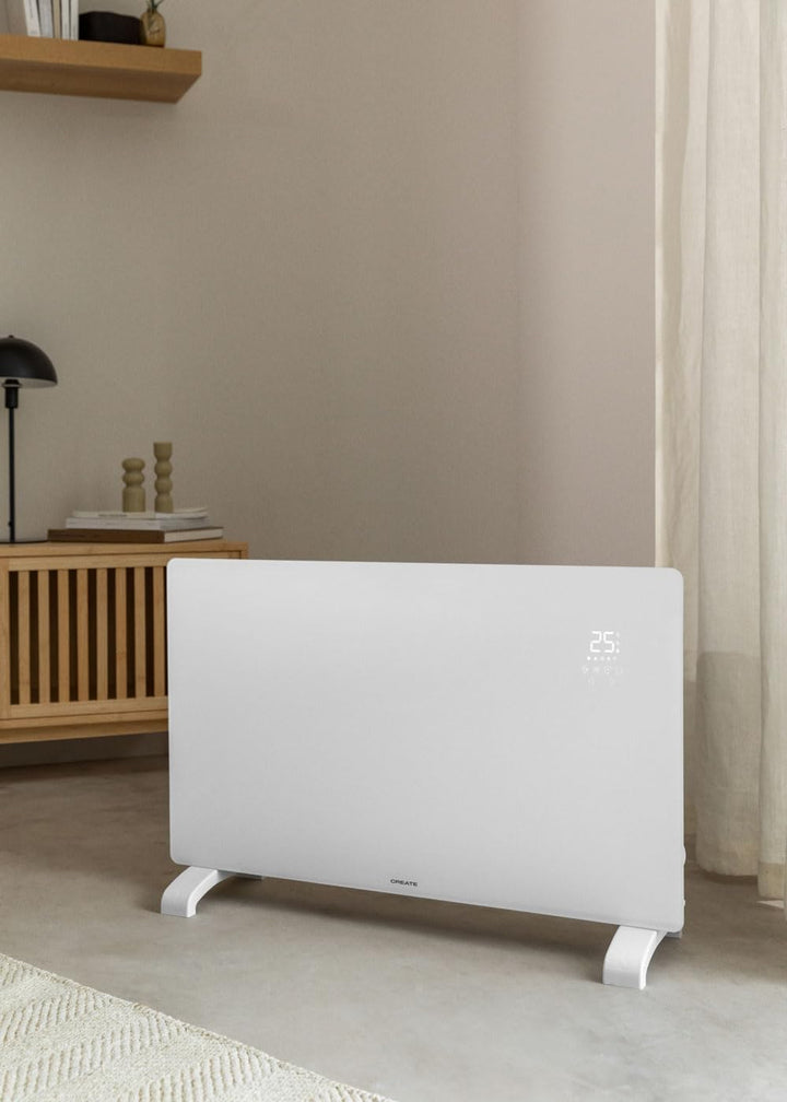 CREATE/WARM CRYSTAL 2000 W/Elektrischer Konvektor aus Glas mit WiFi weiss/LED-Touchscreen, 2 Leistun