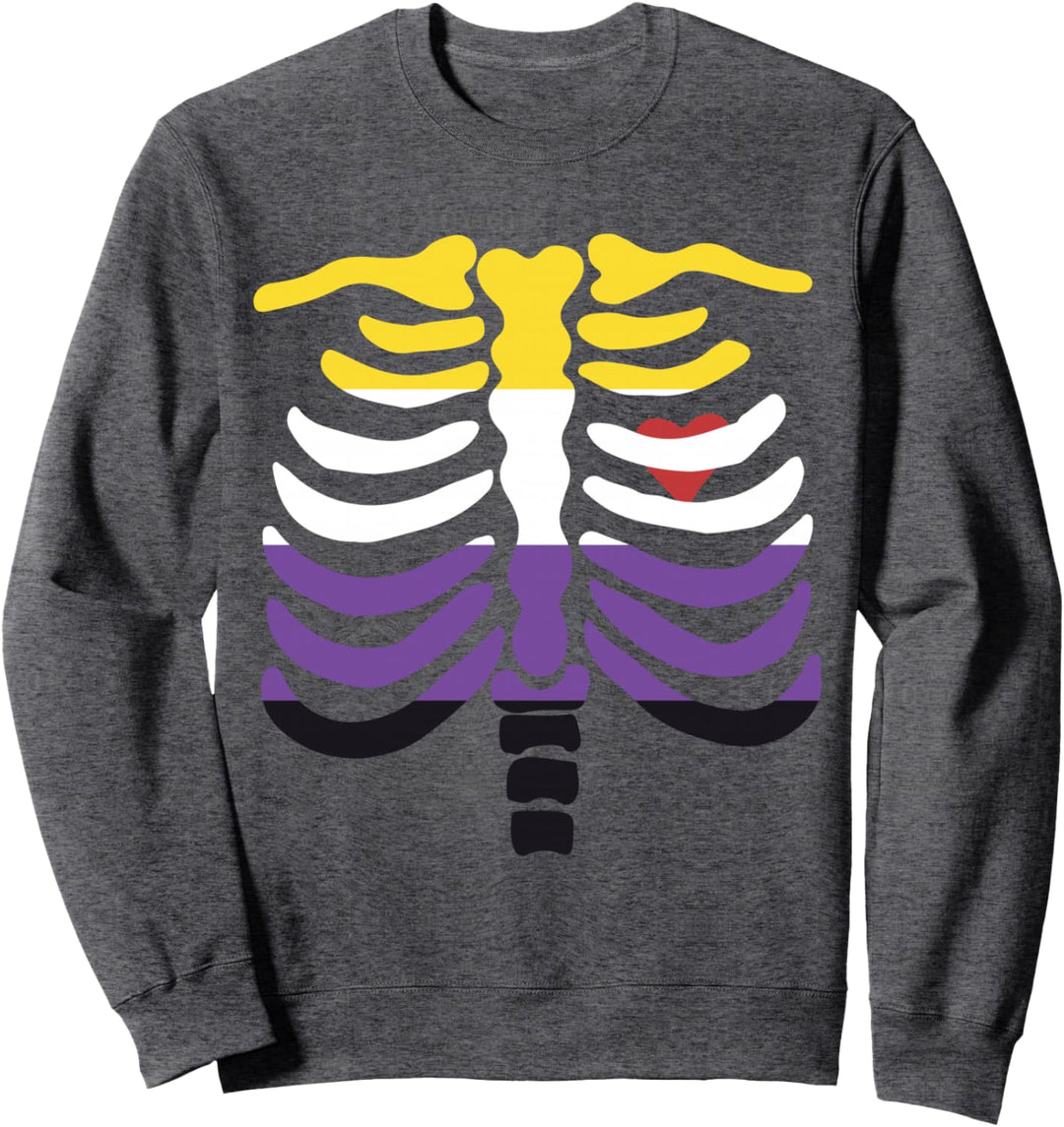 Non Binary Pride Flagge, lustiges Skelett, nicht binär Sweatshirt