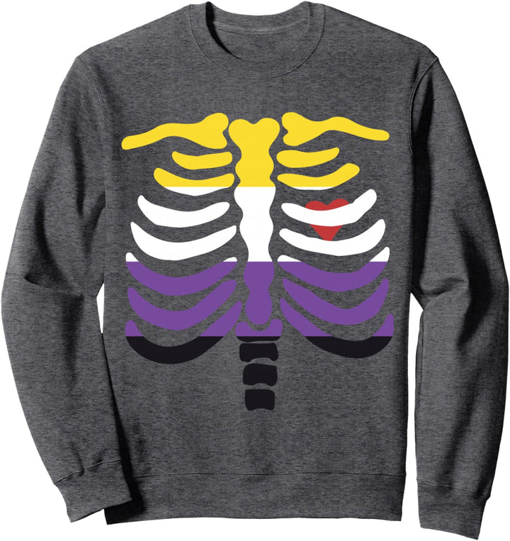 Non Binary Pride Flagge, lustiges Skelett, nicht binär Sweatshirt