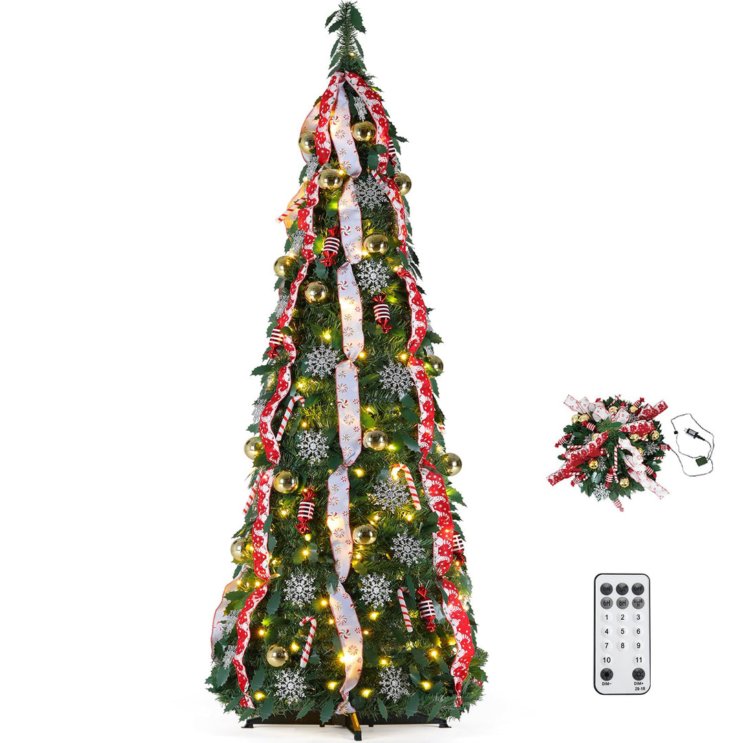 Clevich Pop Up Weihnachtsbaum 120 cm Dunkelgrün, Beleuchtet Christbaum mit 100 LED Lichtern,11 Beleu