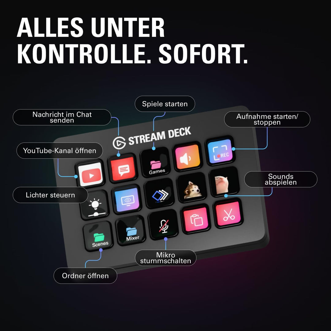 Elgato Stream Deck MK.2 – Studio-Controller, 15 Makrotasten, auslösen von Aktion in Apps und Softwar