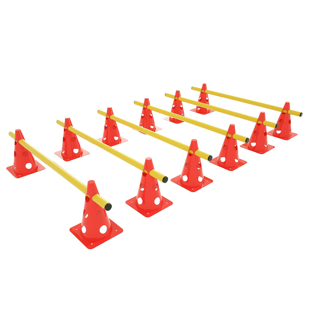 Steckhürdenset 6er mit 12 Rot Kegel und 6 Gelb Stangen,Höhenverstellbar Agility Training für Kinder