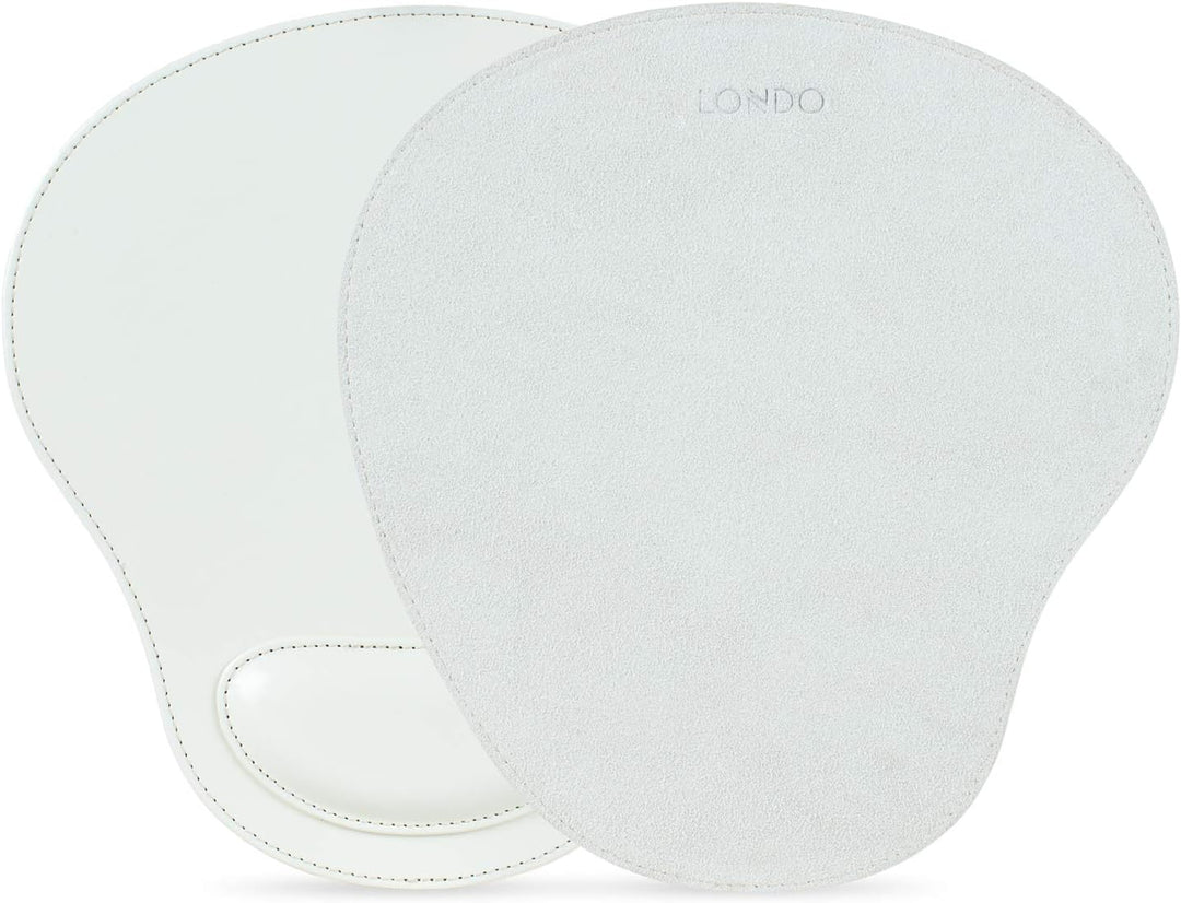 Londo Leder Oval Mouspad mit Handgelenkauflage - Rutschfesten Unterseite, Glatte Oberfläch Weiss, We