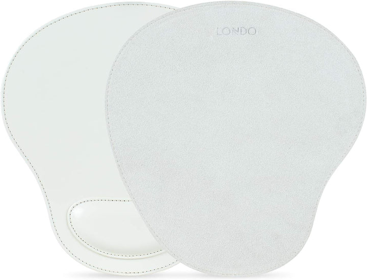 Londo Leder Oval Mouspad mit Handgelenkauflage - Rutschfesten Unterseite, Glatte Oberfläch Weiss, We