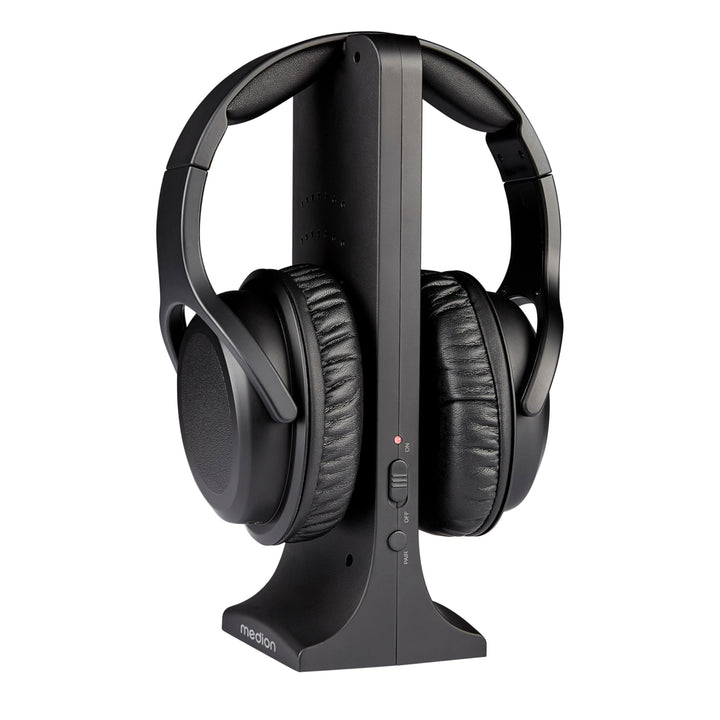 MEDION Funkkopfhörer HS-1 (kabellos, für TV, bis zu 15m Reichweite, mit Ladestation, Over Ear, USB C