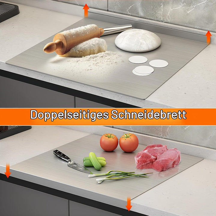 Focenat Edelstahl Schneidebrett 40 x 30cm, Arbeitsplatte Knetbrett Edelstahl, Schneidebrett mit Ansc