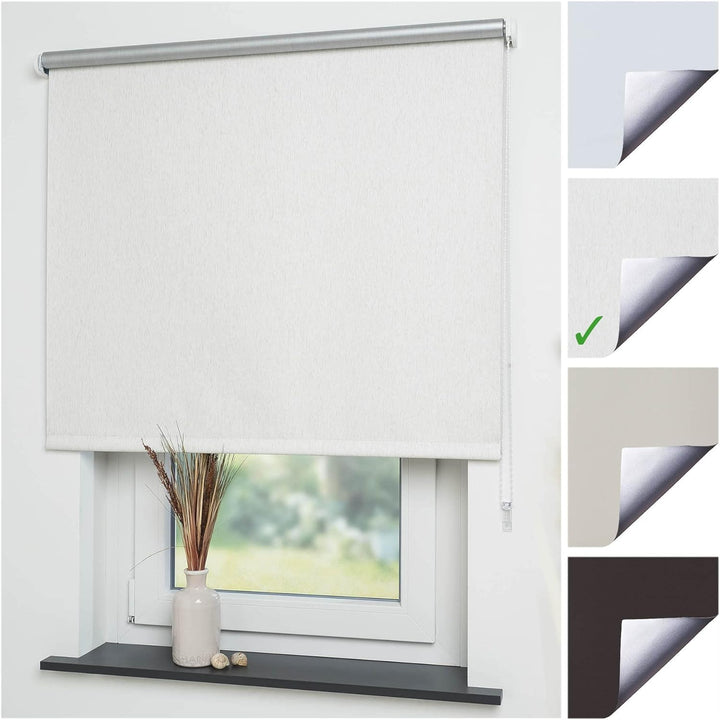 Liedeco® Rollo, Fenster Rollo, Kettenzug-Rollo / 112 x 180 cm (Breite x Höhe), leinen Silber / Therm