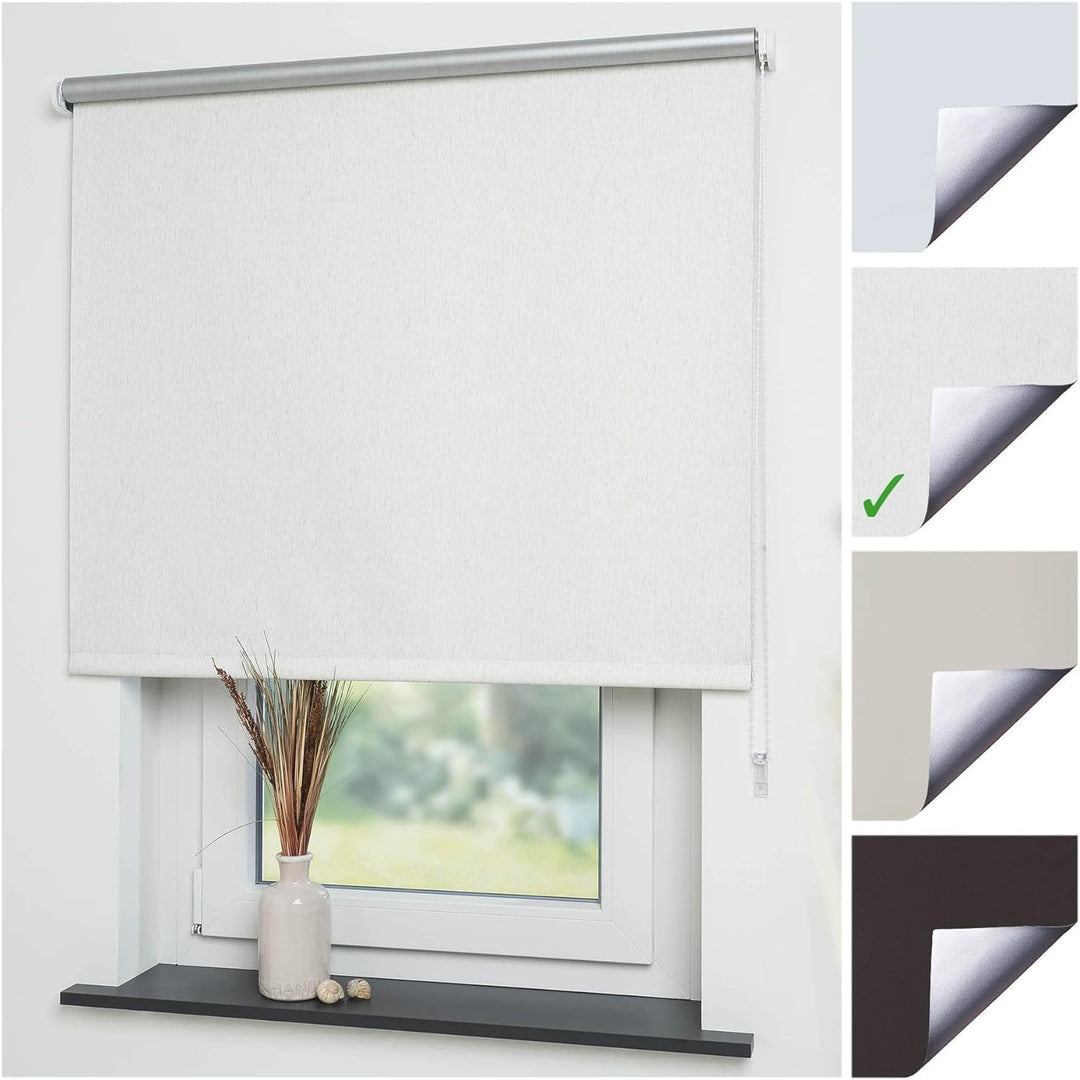 Liedeco® Rollo, Fenster Rollo, Kettenzug-Rollo / 162 x 180 cm (Breite x Höhe), leinen Silber/Thermo-