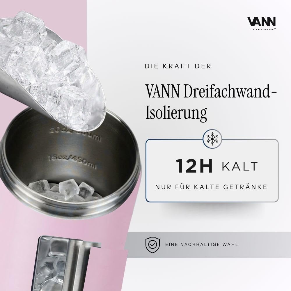 VANN Shaker Proteinshake 750ML - Thermo Shaker Edelstahl [12h kalt], Ideal als Schüttelbecher [Gym,