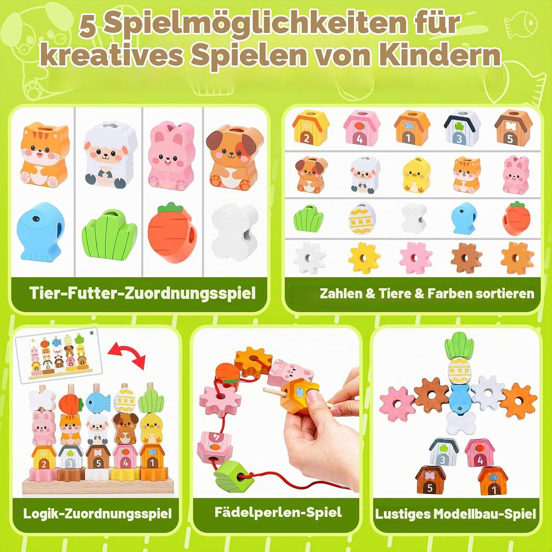 Montessori Spielzeug ab 2 3 4 Jahre: Geschenk Mädchen 2-5 Jahre Junge Holzspielzeug Fädelspiel Baust