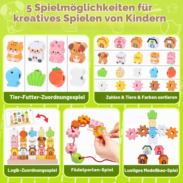 Montessori Spielzeug ab 2 3 4 Jahre: Geschenk Mädchen 2-5 Jahre Junge Holzspielzeug Fädelspiel Baust