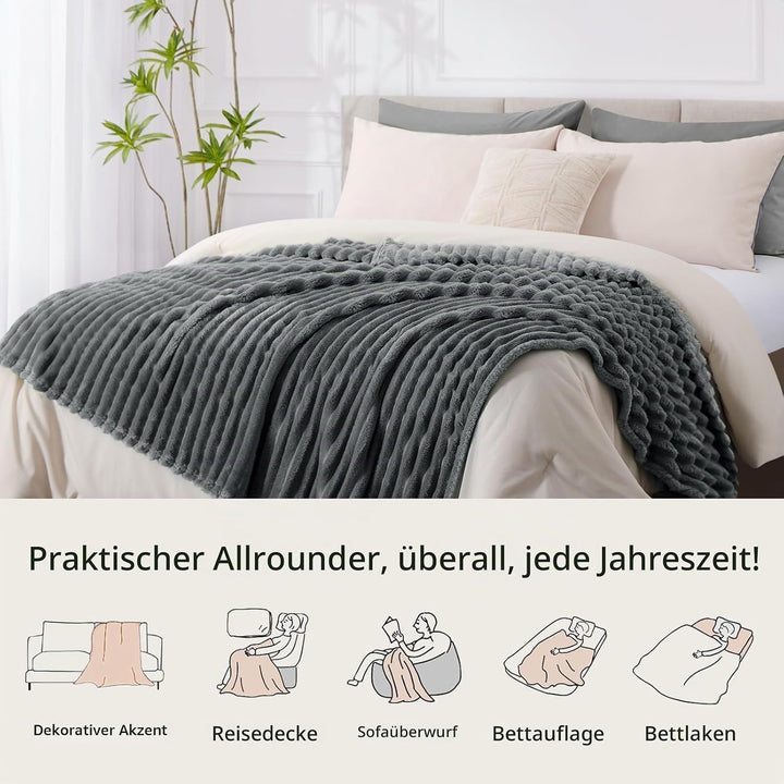 RUIKASI Kuscheldecke Flauschig Decke Grau - 130x150cm Fleecedecke Sofadecke Couchdecke für Wohnzimme