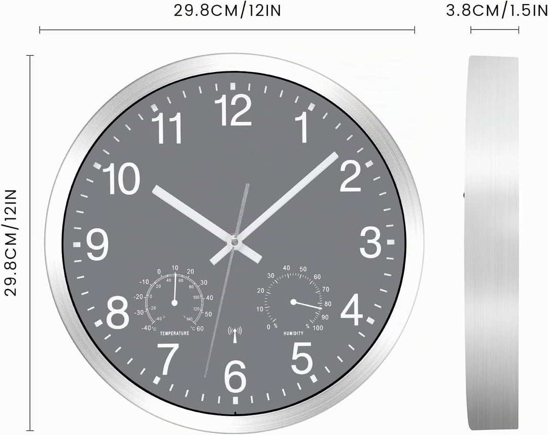 Wanduhr Funk Uhr mit Temperaturanzeige und Feuchtigkeitsmesser Funkuhr Wanduhr Lautlos Wand Ohne Tic