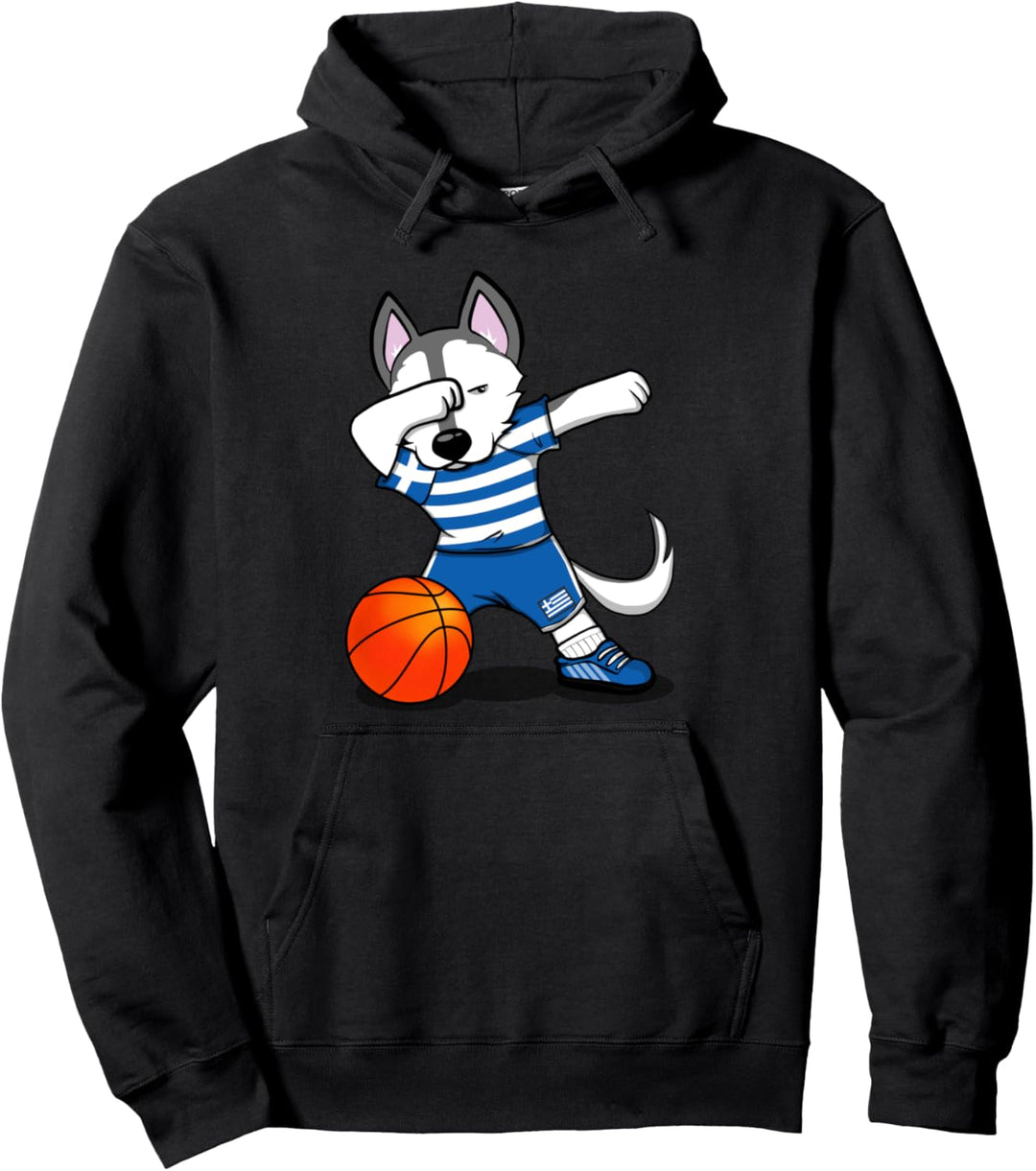 Dabbing Husky Hund Griechenland Basketball Mannschaft Flagge Pullover Hoodie