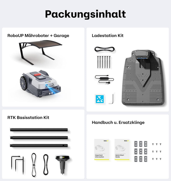 T600 Mähroboter mit Garage, Kabellose RTK + KI Gesteuerter Rasenmäher Roboter, Hinderniserkennung Me
