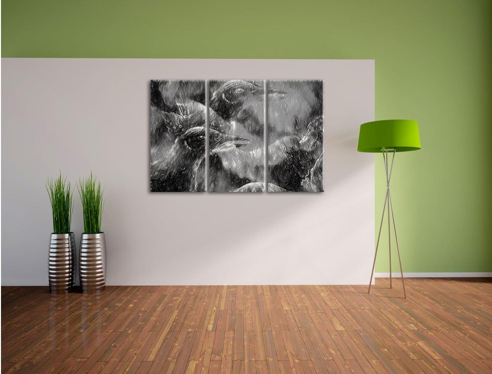 Pixxprint Vogel Phönix Collage Kunst / 3-Teilig/Gesamtmass 120cm Leinwandbild bespannt auf Holzrahme