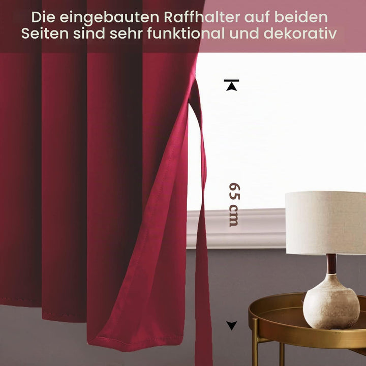 JIUZHEN Blickdicht Vorhänge Gardinen Ösenvorhang für Schlafzimmer Wohnzimmer,Rot Verdunkelungsvorhan