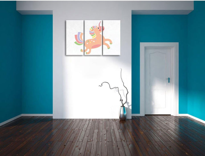 Pixxprint Flauschiges Einhorn als Leinwandbild/Grösse: 3 Teilig (120x80) cm/Wandbild/Kunstdruck/fert