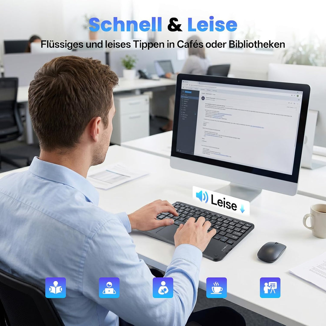 Bluetooth Tastatur mit Touchpad, Tastatur für ipad, Tablet, QWERTZ