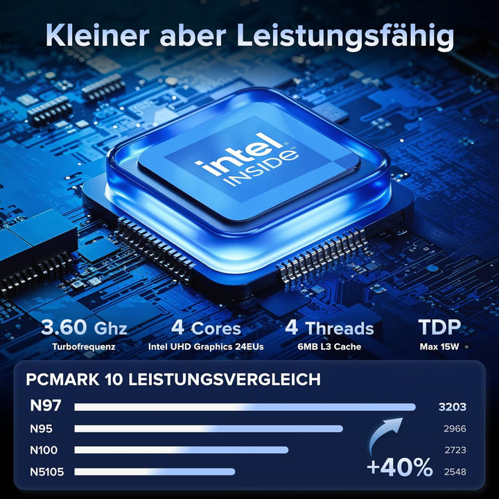 NiPoGi AK1PLUS Mini PC Ιntel Alder Lake Ν97(Bis zu 3,6GHz,4C/4T) 16GB DDR4/512GB M.2 SSD,Mini Comput