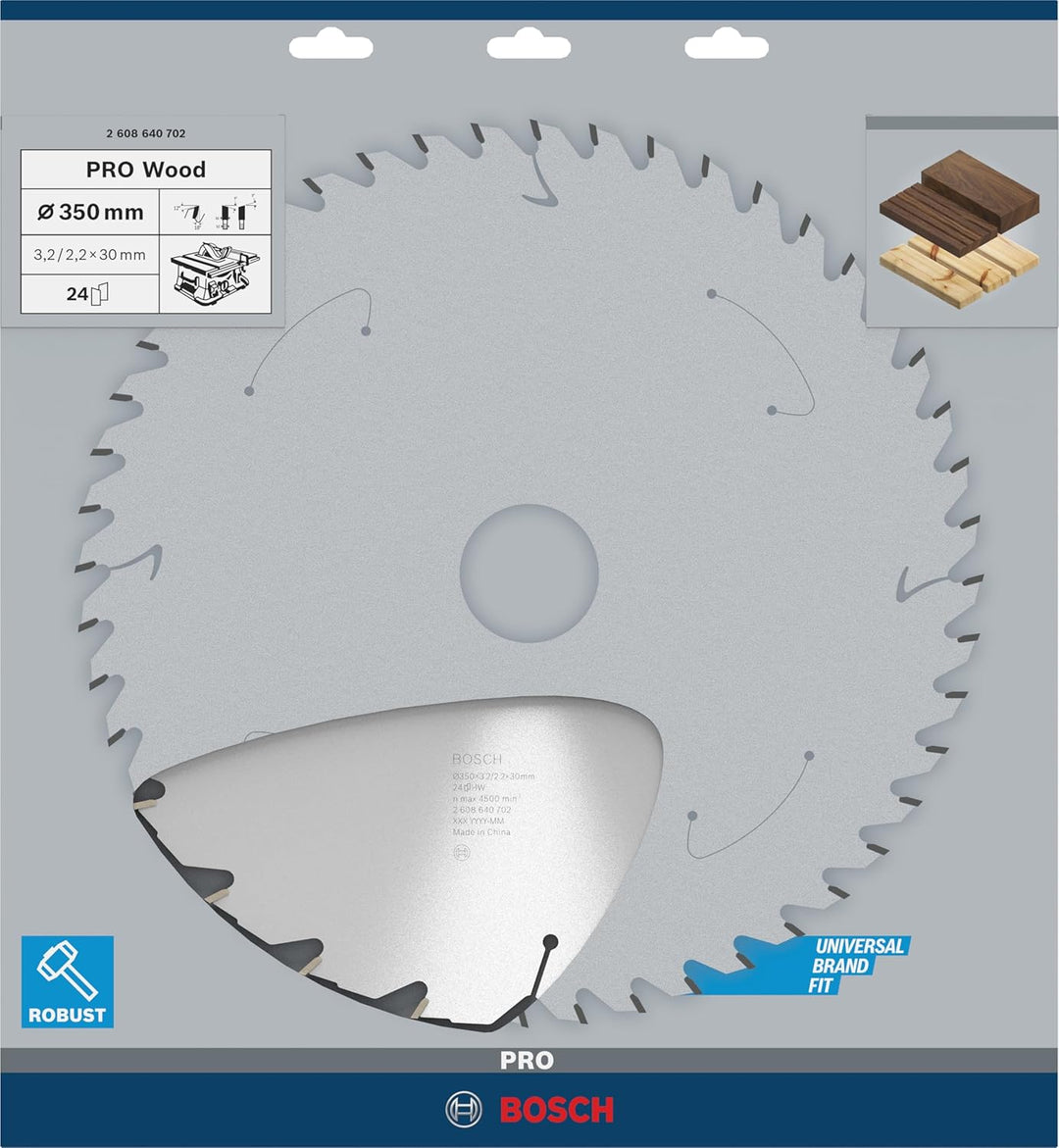 Bosch 1x PRO Wood Longlife Kreissägeblatt für Netz-Tischkreissägen (für Weichholz, Hartholz, Ø mm, P