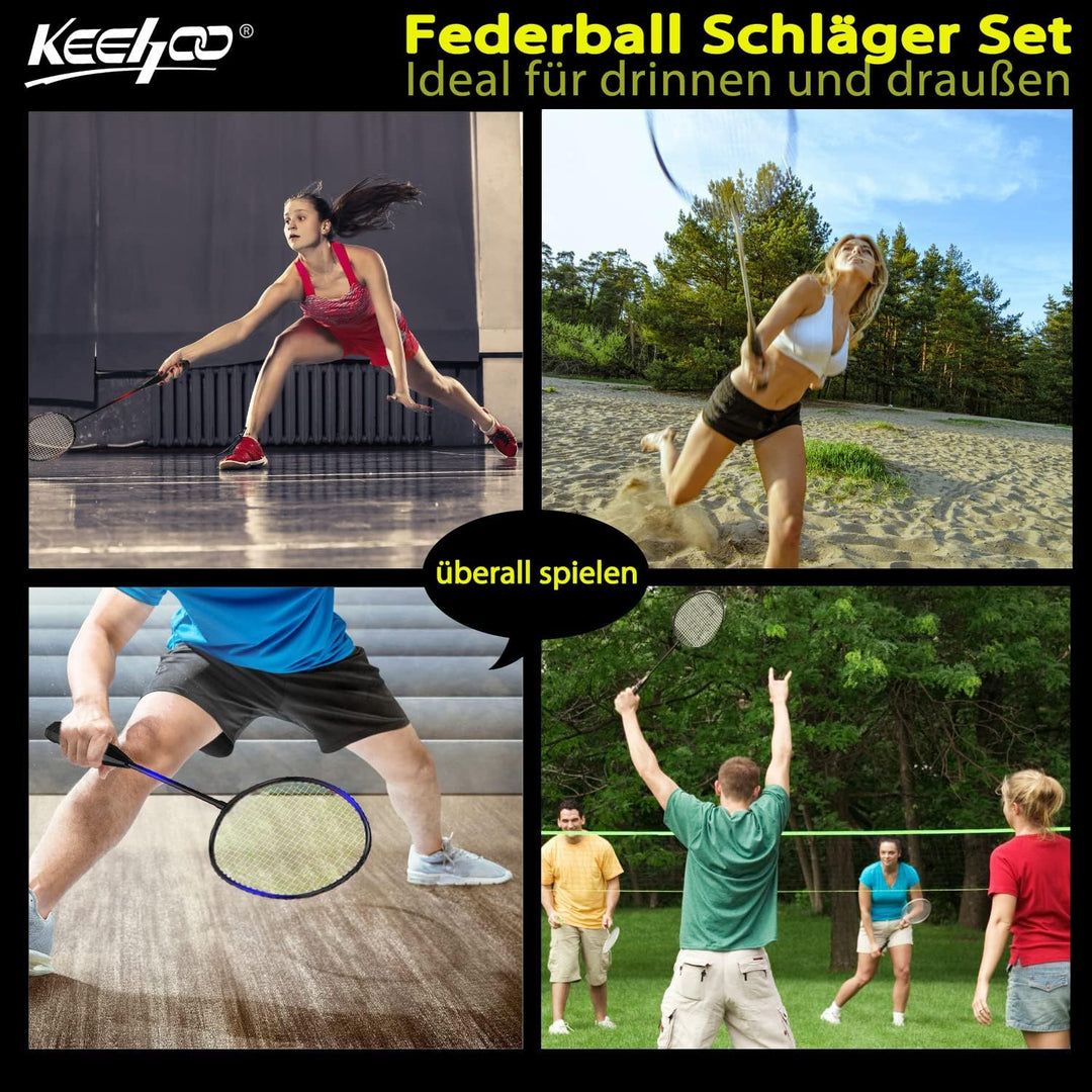 KH Federball Set Badminton Schläger Set of 2 oder 4 für Erwachsene Kinder, Schläger, Federbälle und