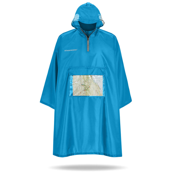 STANDWERK Regenponcho mit einzigartiger Navigationstasche und Sichtfenster fürs Wandern - Regencape
