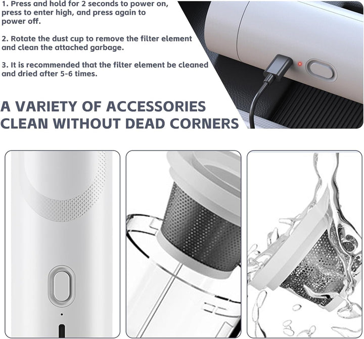 BYZESTY Handstaubsauger, Autostaubsauger, Mini Staubsauger, 9000pa Akku Handstaubsauger Mit USB-C Sc