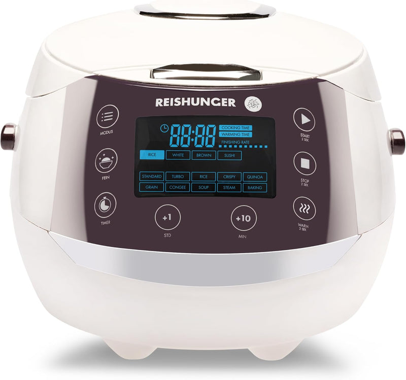 REISHUNGER Digitaler Reiskocher & Dampfgarer Weiss | 1,5 L bis 8 Personen | Warmhaltefunktion, Timer