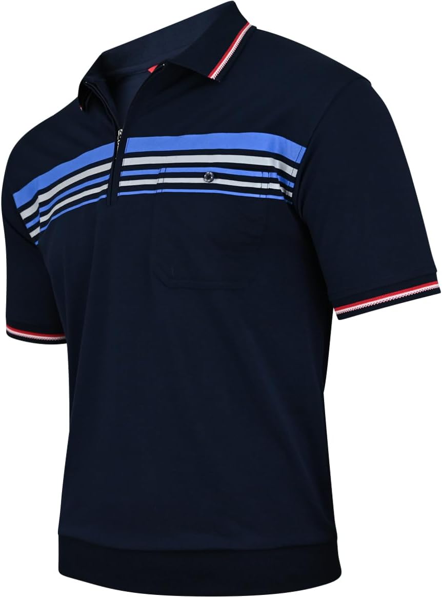 Soltice Herren Kurzarm Poloshirt, Polohemd Kragen, Gestreifte Blousonshirt mit Brusttasche aus Baumw