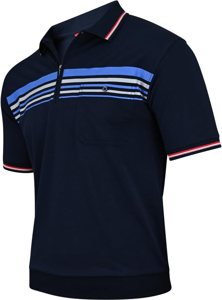 Soltice Herren Kurzarm Poloshirt, Polohemd Kragen, Gestreifte Blousonshirt mit Brusttasche aus Baumw