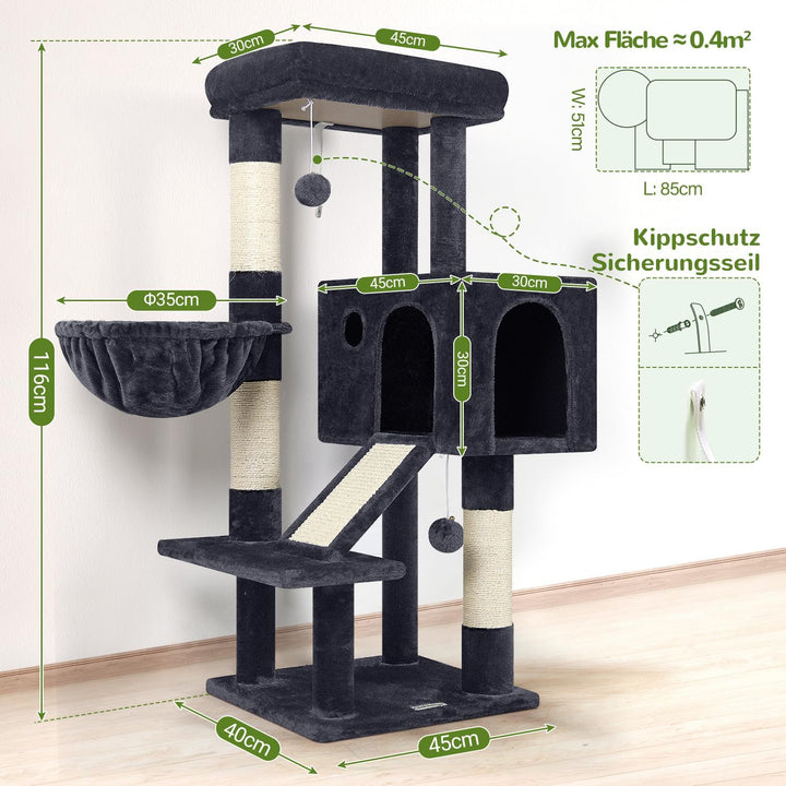 Globlazer Kratzbaum Grosse Stabil mit 8 cm Dicker Stamm Sisal Katzenhaus Gepolsterte Sitzstangen Kor
