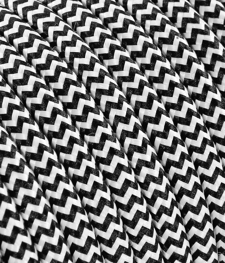 Textilkabel für Lampe, Stoffkabel 3-adrig (3x1,50mm²) - Weiss/Schwarz. Made in Italy (10 Meter), 10