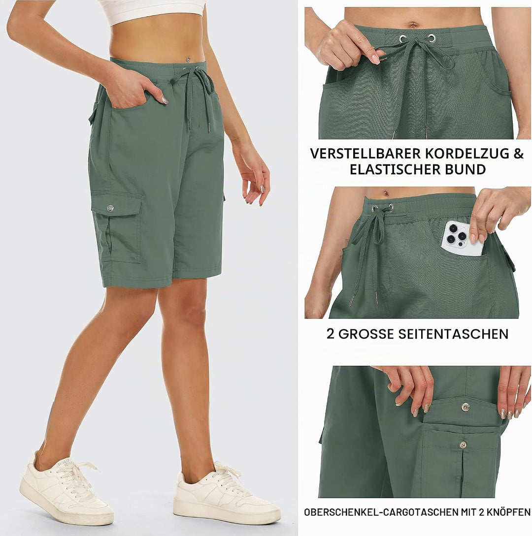 JINSHI Shorts Damen Sommer Cargohose Kurze Wanderhose Outdoor Schnelltrocknend Freizeithose mit Mehr
