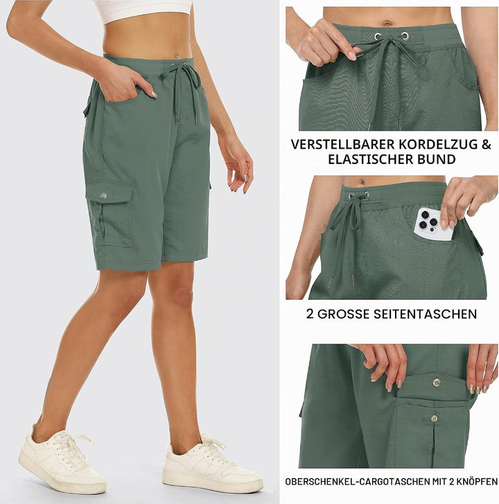 JINSHI Shorts Damen Sommer Cargohose Kurze Wanderhose Outdoor Schnelltrocknend Freizeithose mit Mehr