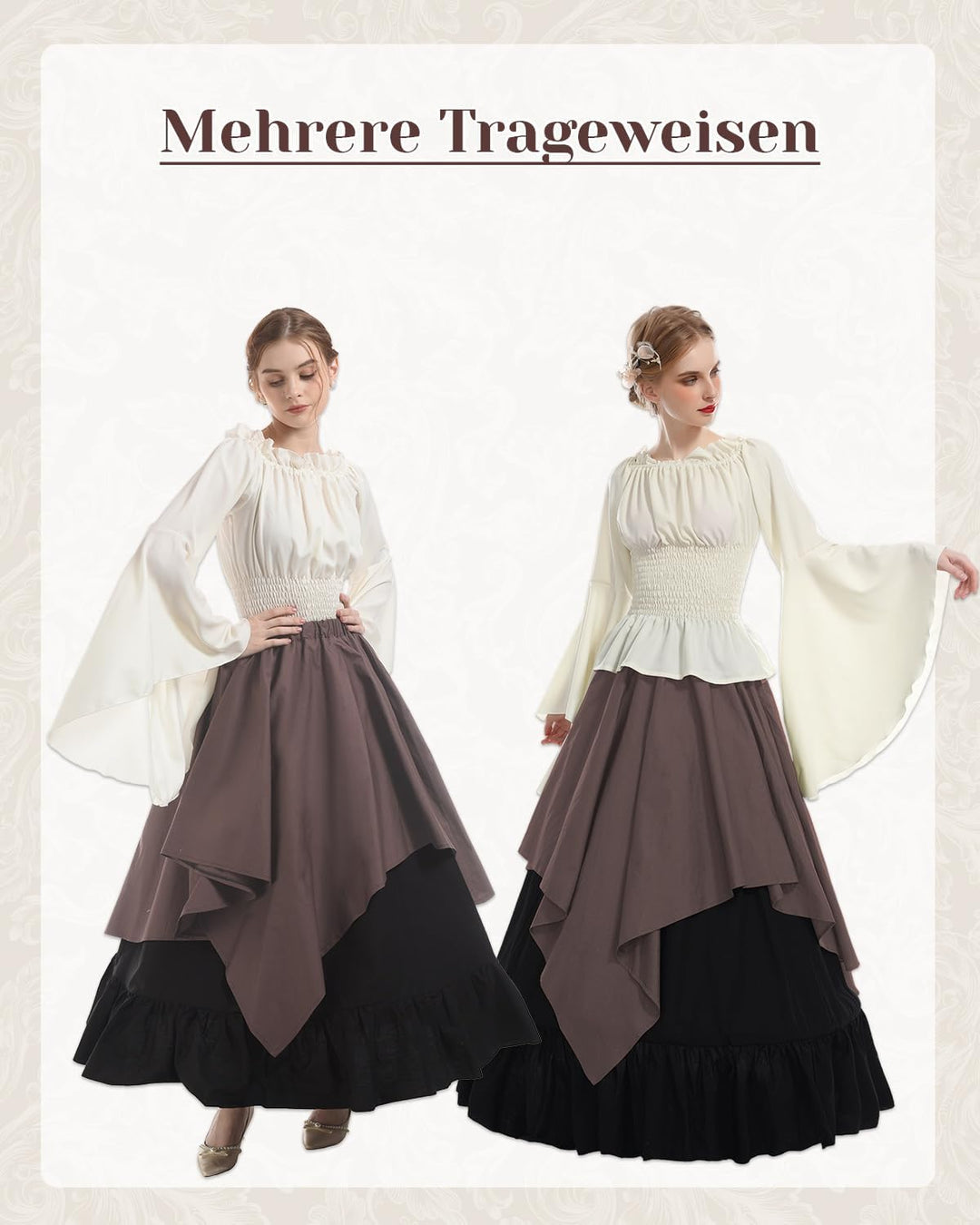 Renaissance Kleid Damen Mittelalter Kleidung Kostüme Fasching Set, S